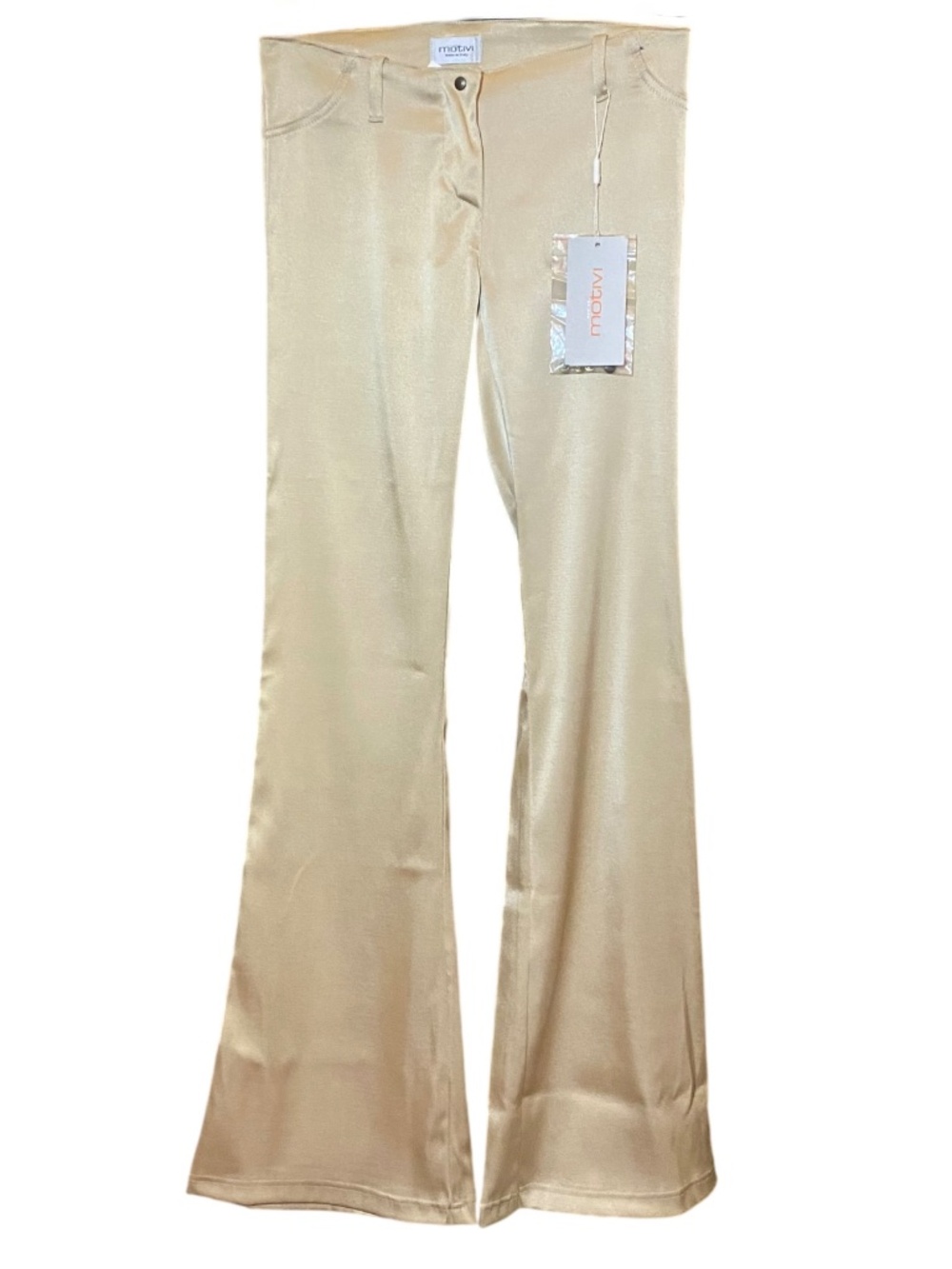 NWT Motivi Liquid Gold Satin Flare Pants • Y2K Archival Cyber Glam Metallic 40 4